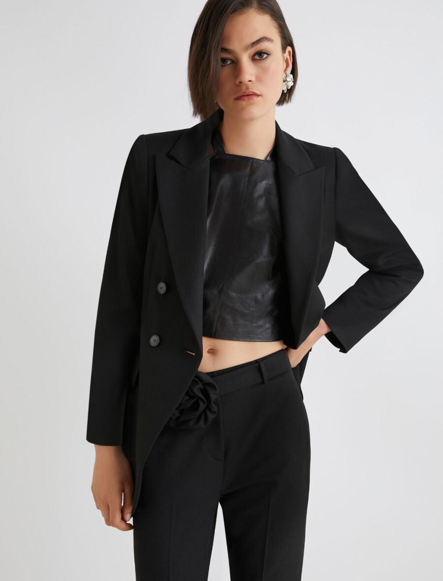 zweireihiger stretchblazer – schwarz