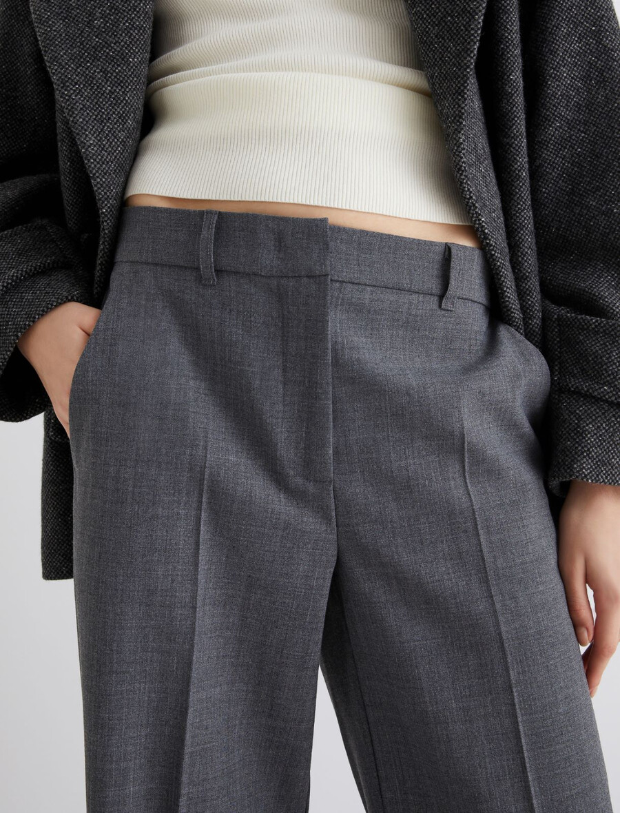 gerade geschnittene wollmischhose - melange grau
