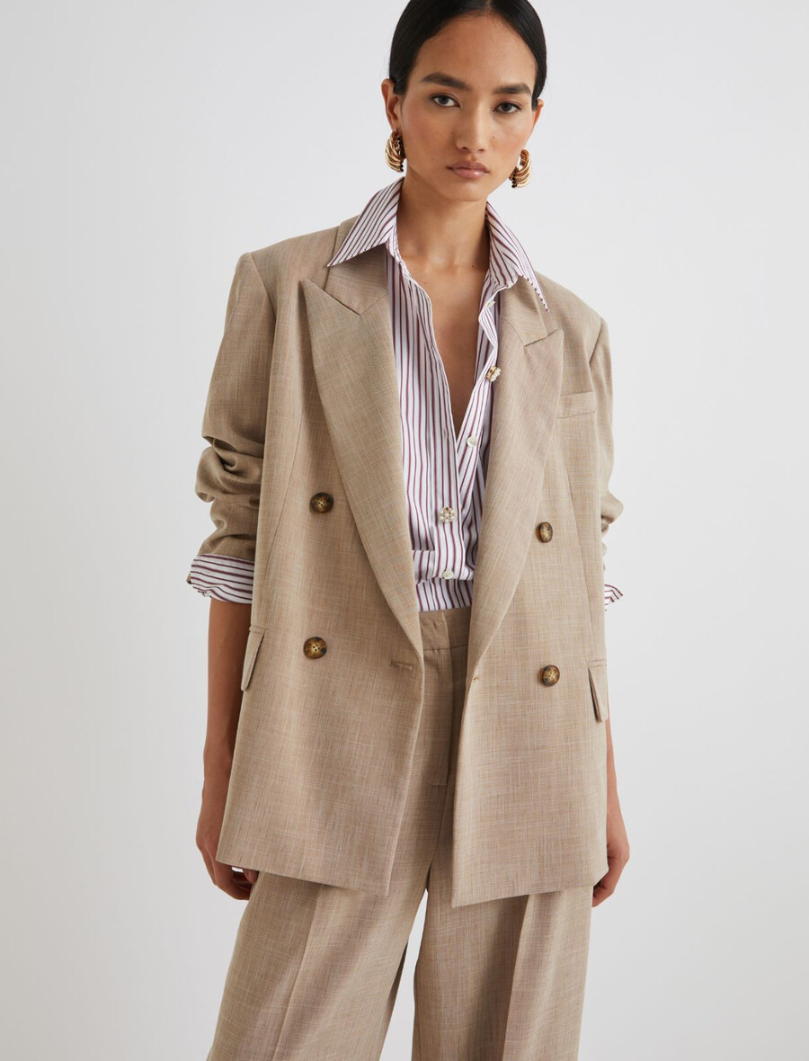zweireihiger stretchblazer – beige