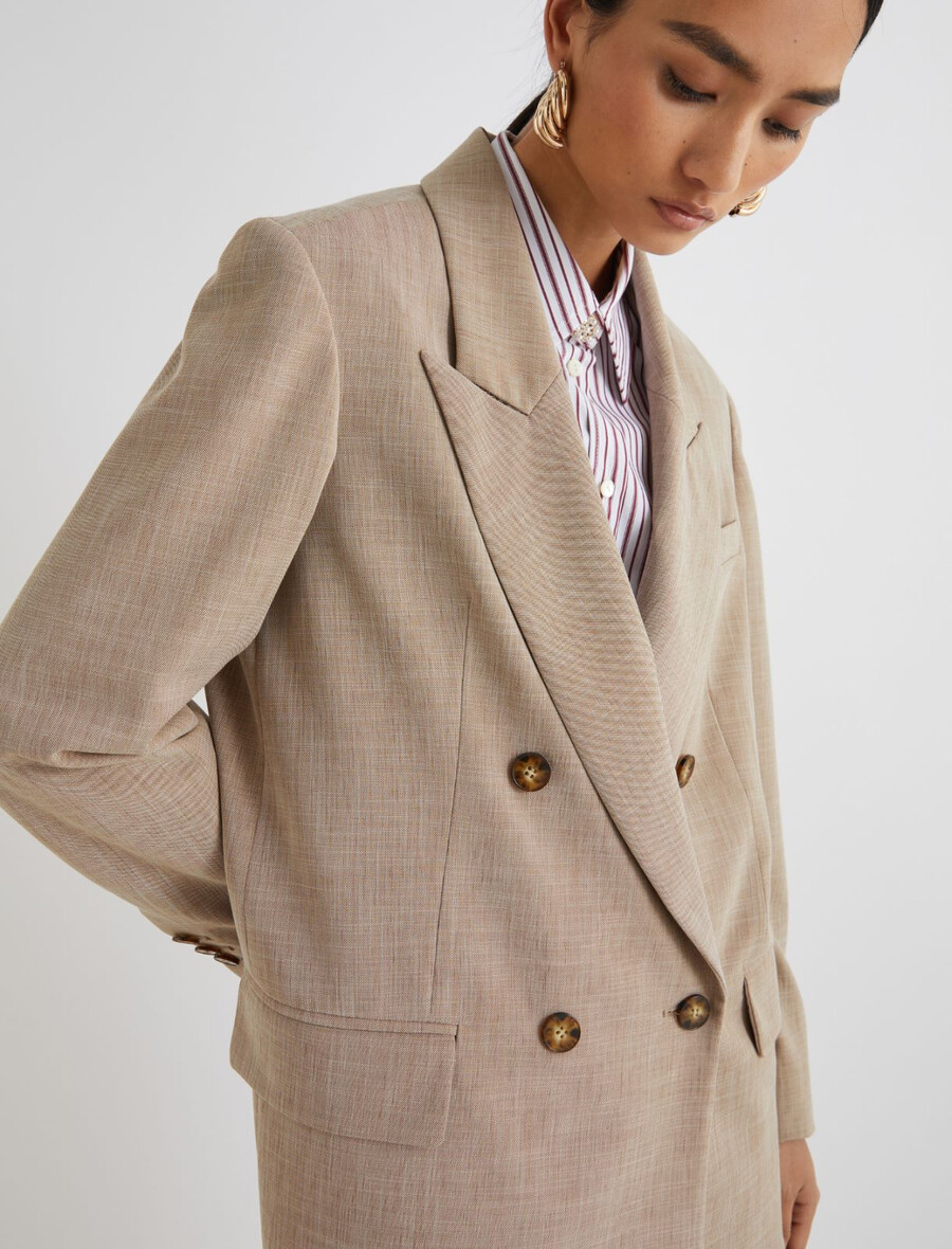 zweireihiger stretchblazer – beige