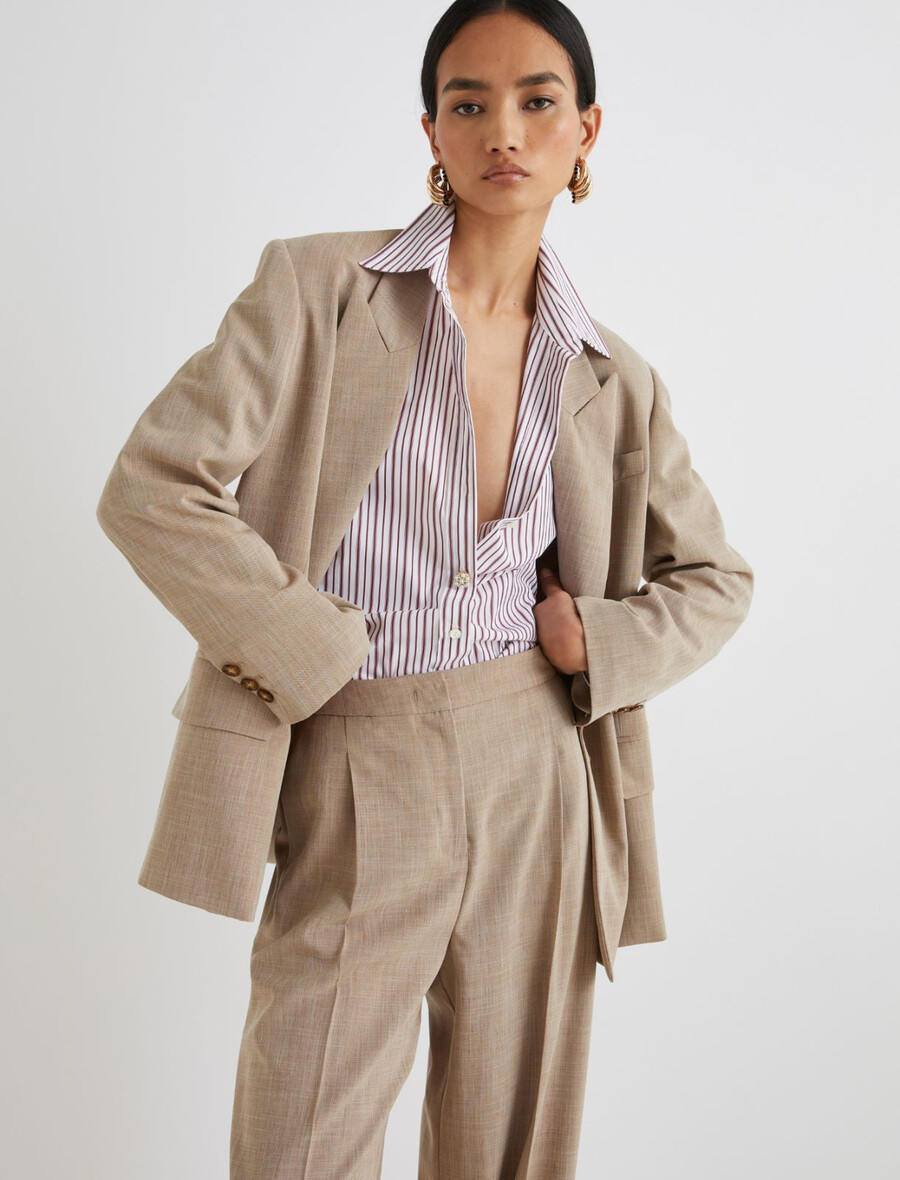 zweireihiger stretchblazer – beige
