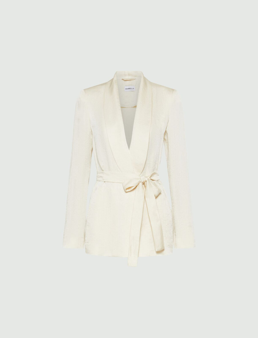 dekonstruierter blazer aus crinkle-stoff - vanille