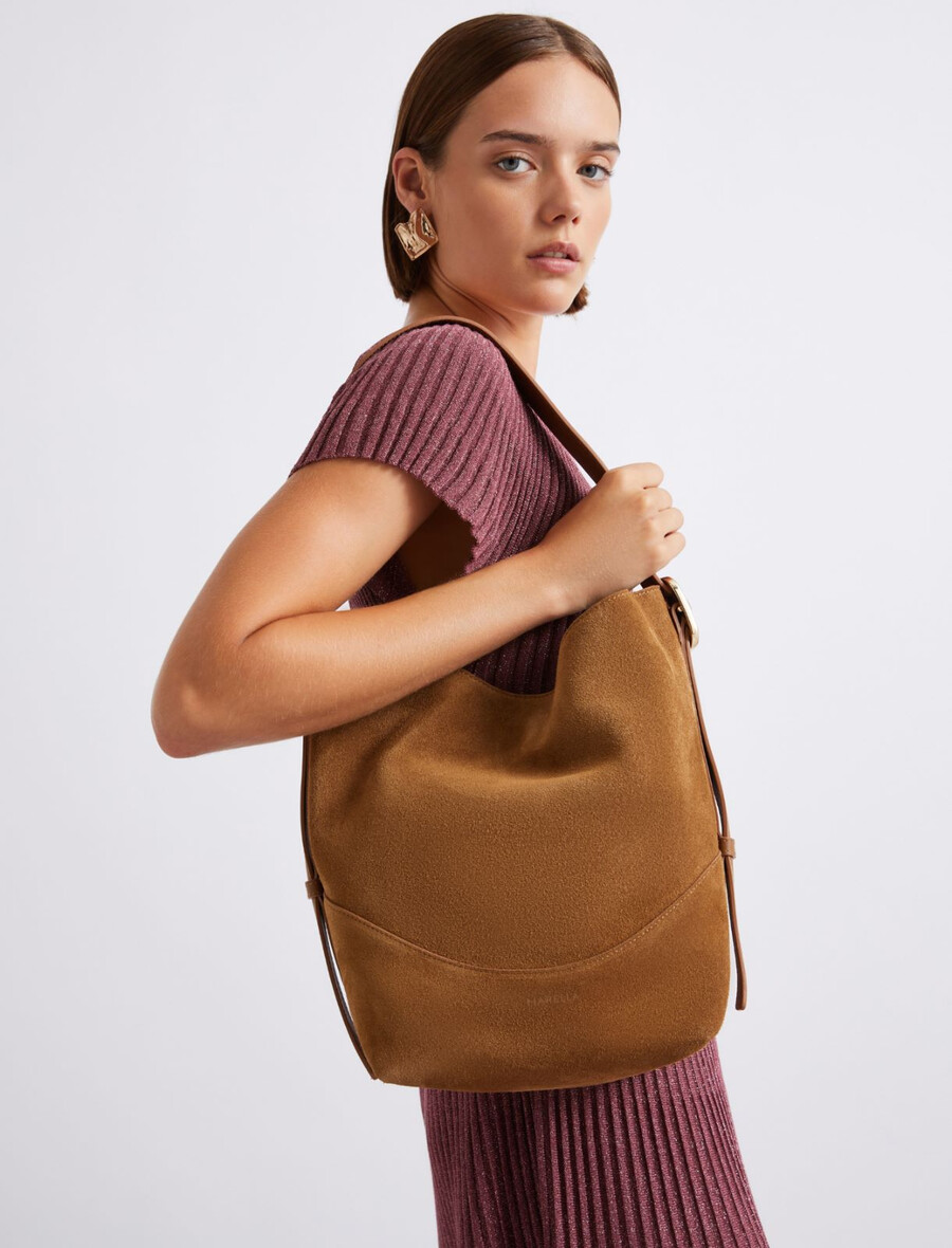 hobo-tasche aus wildleder – tabak