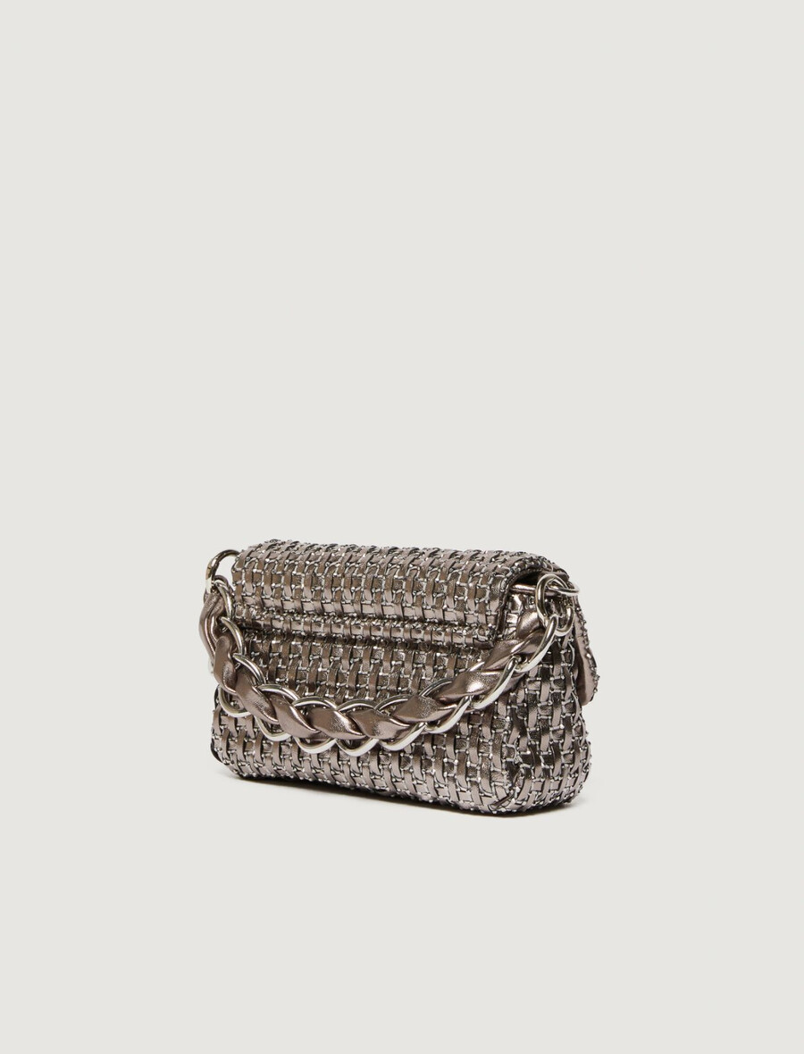 kleine gewebte tasche von le muse mit strasssteinen – silber