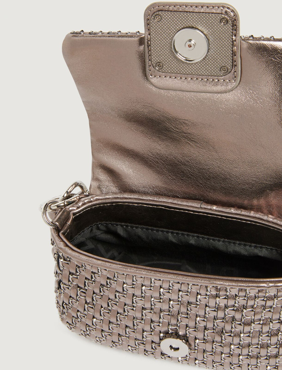 kleine gewebte tasche von le muse mit strasssteinen – silber