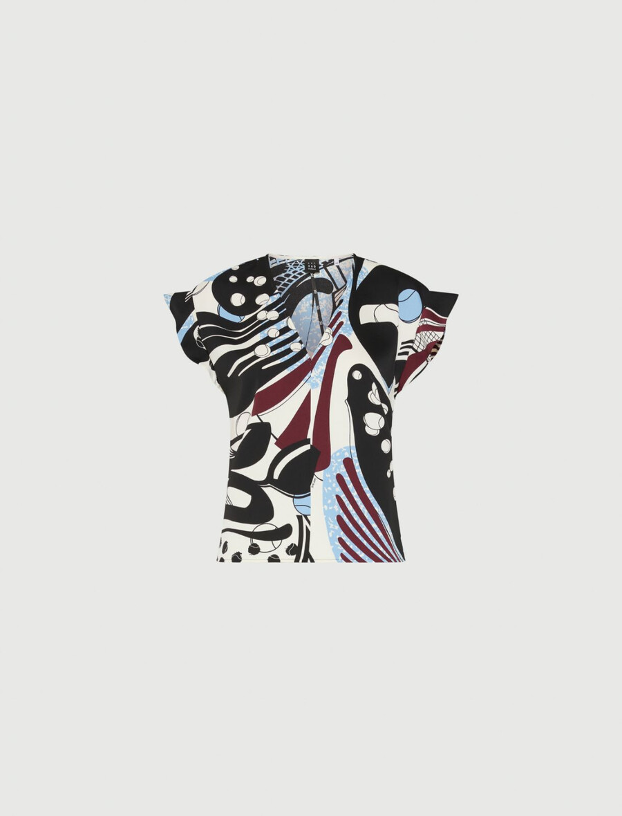 bedruckte satinbluse - wolle weiss