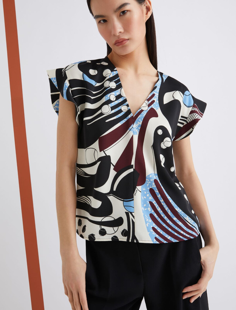 bedruckte satinbluse - wolle weiss