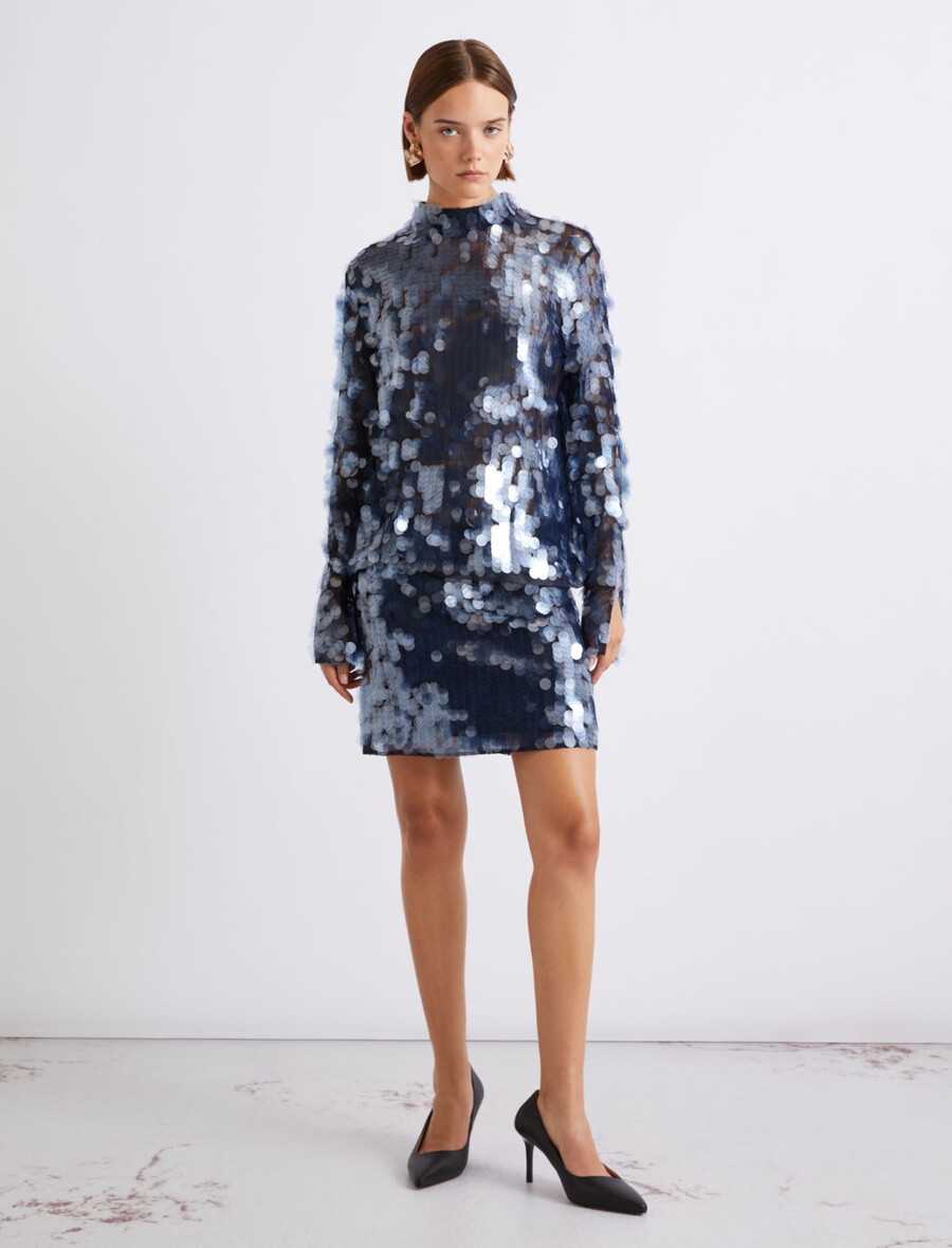 paillettenbluse - marineblau
