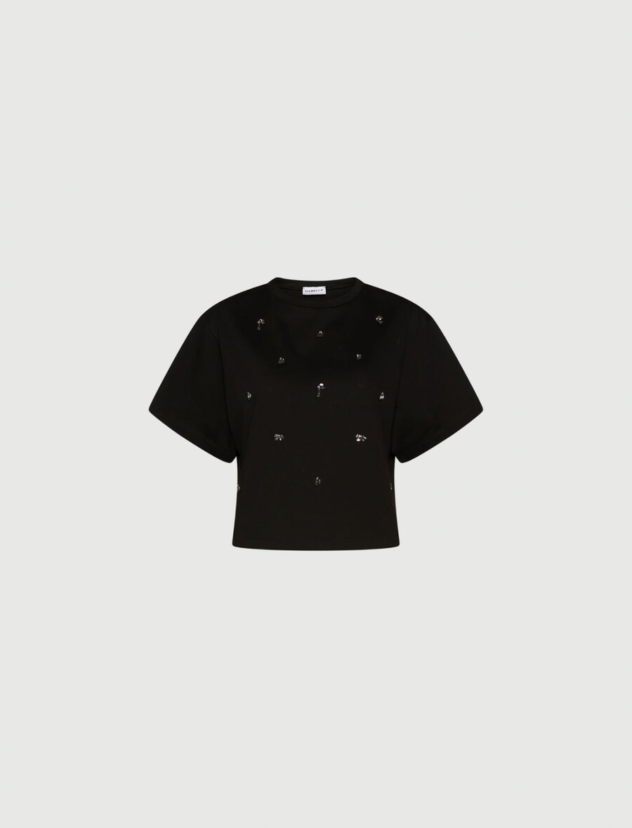 kurzes mit kristallen verziertes t-shirt – schwarz