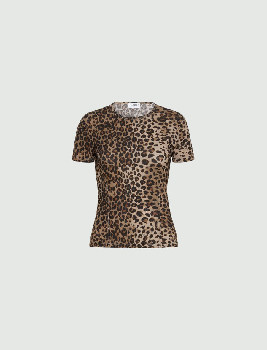 t-shirt aus jersey mit tiermuster aus tüll - natur