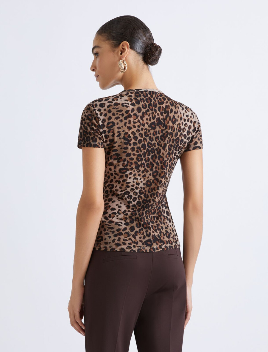 t-shirt aus jersey mit tiermuster aus tüll - natur