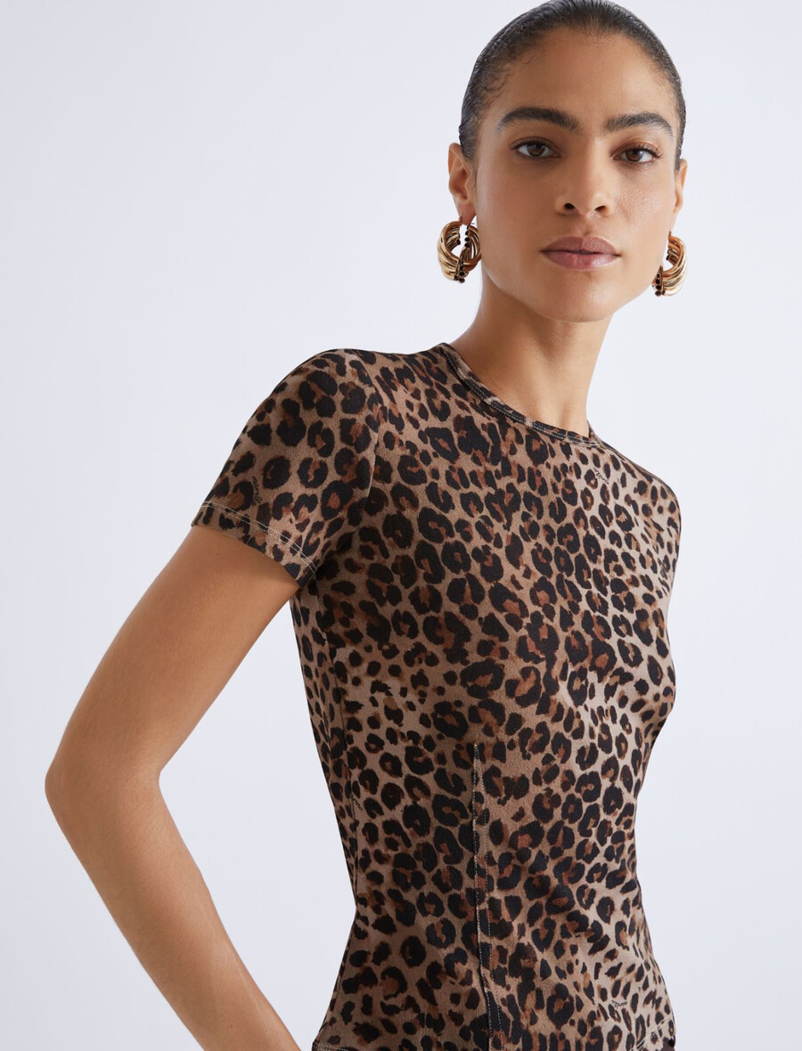 t-shirt aus jersey mit tiermuster aus tüll - natur