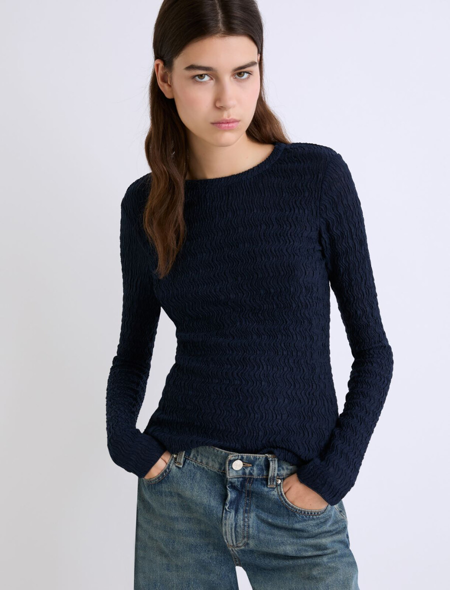 langärmeliger jerseypullover - marineblau