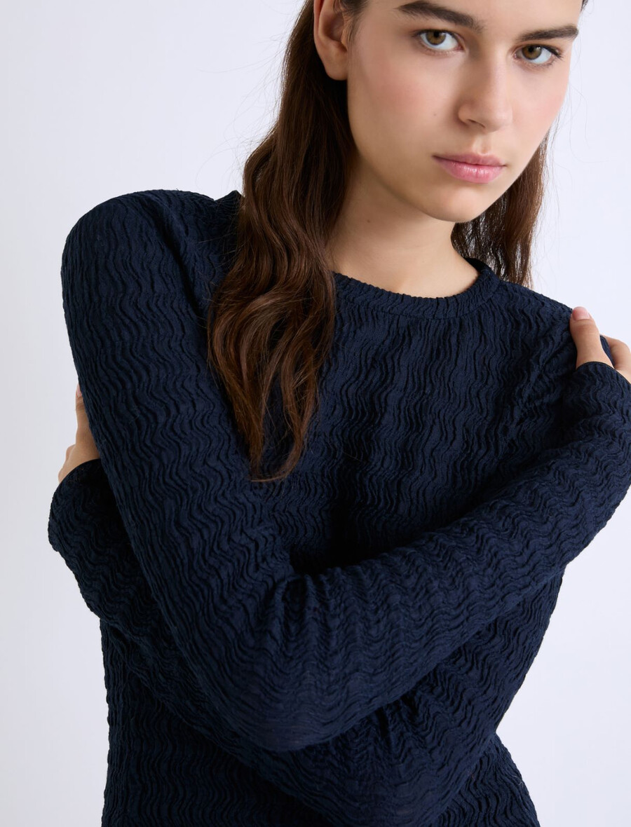 langärmeliger jerseypullover - marineblau