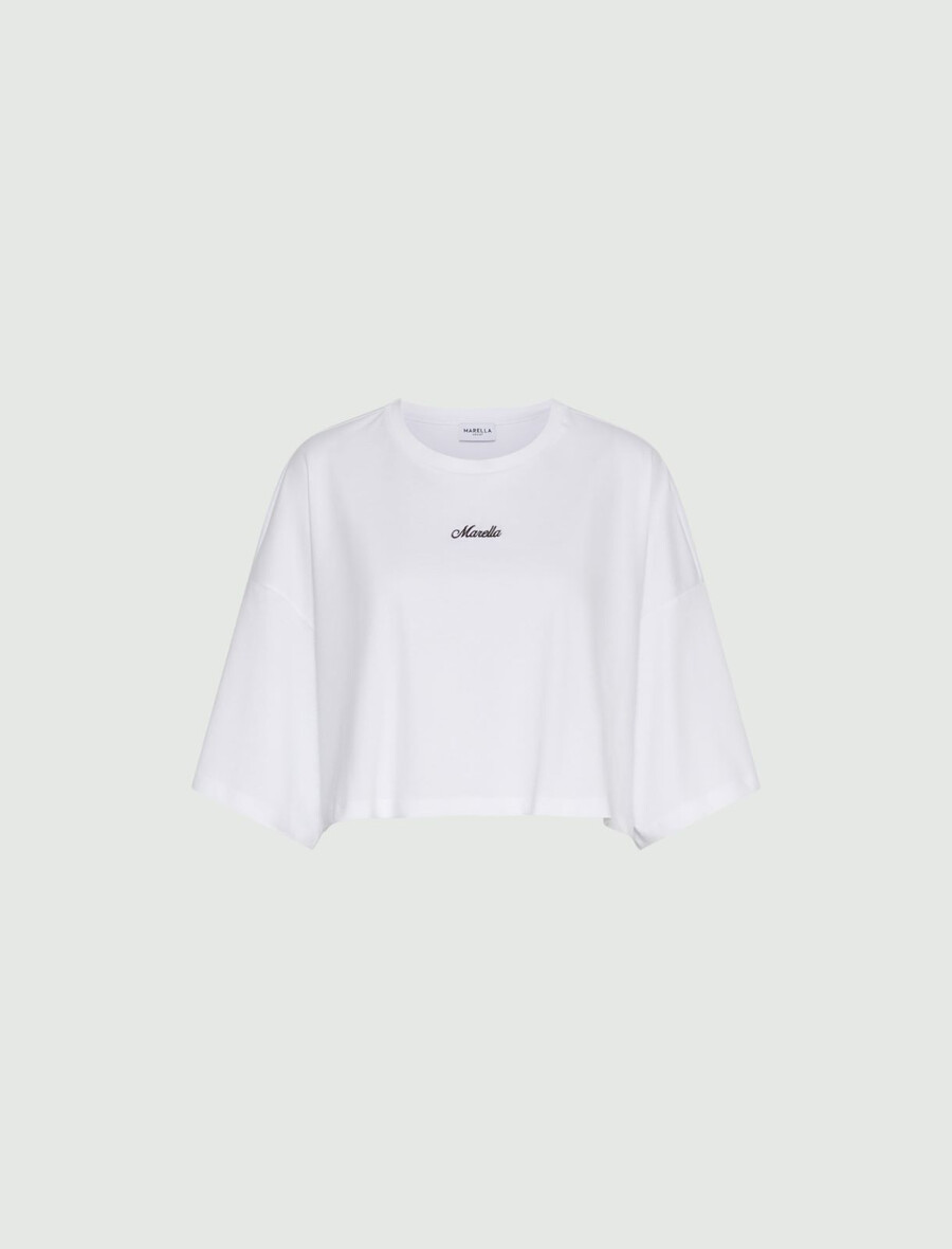 t-shirt mit gesticktem logo – optisches weiss