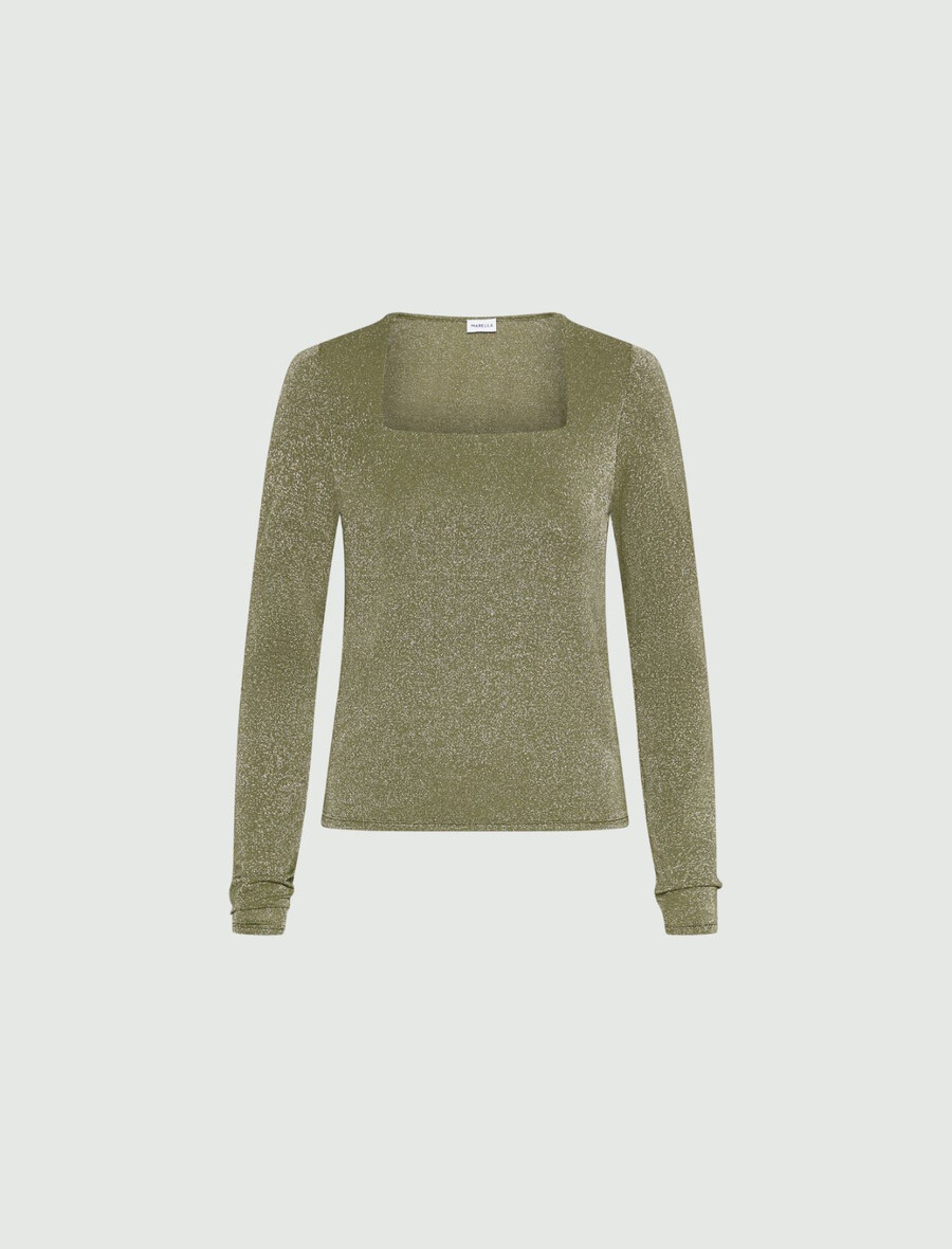 viskose-t-shirt mit lurex-verzierung – grÜn