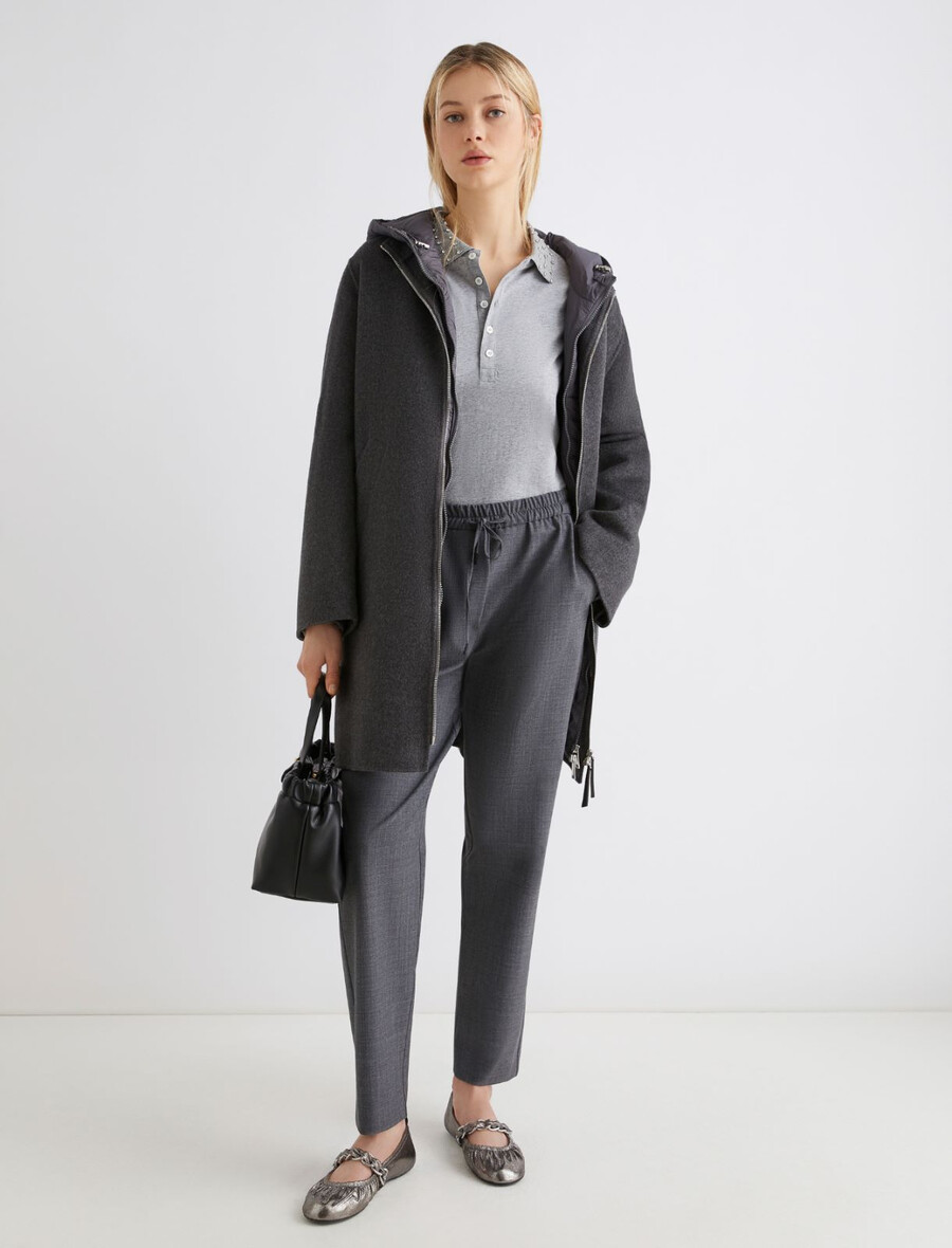 schmal geschnittene wollmischhose – melange grau