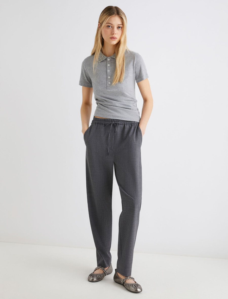 schmal geschnittene wollmischhose – melange grau