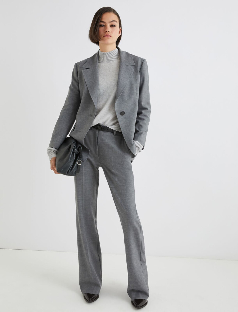 ausgestellte stretch-hose aus wollmischgewebe – melange grau