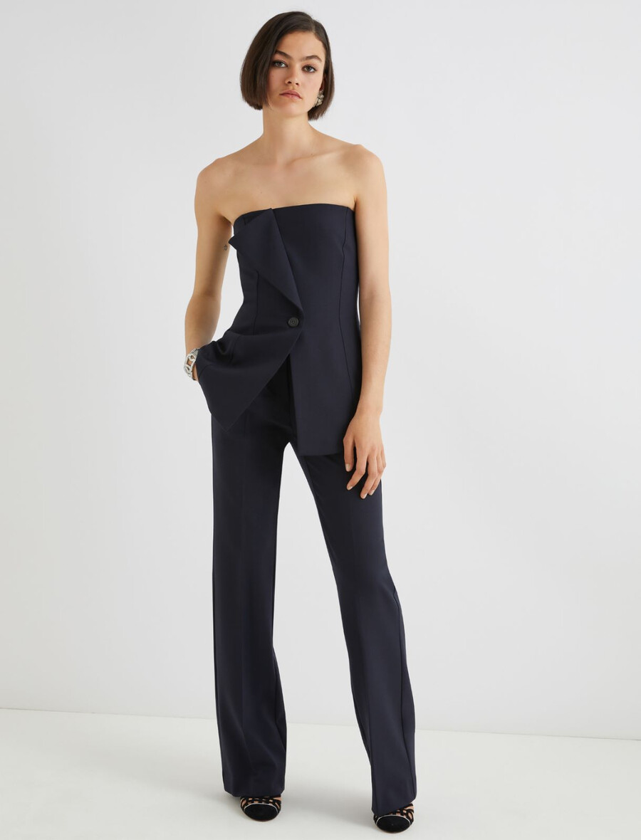 ausgestellte hose aus stretch-wollmischgewebe - marineblau