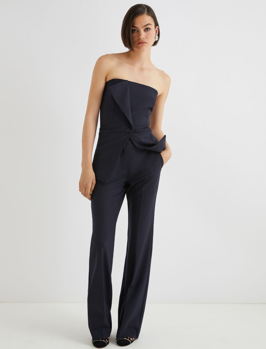 ausgestellte hose aus stretch-wollmischgewebe - marineblau