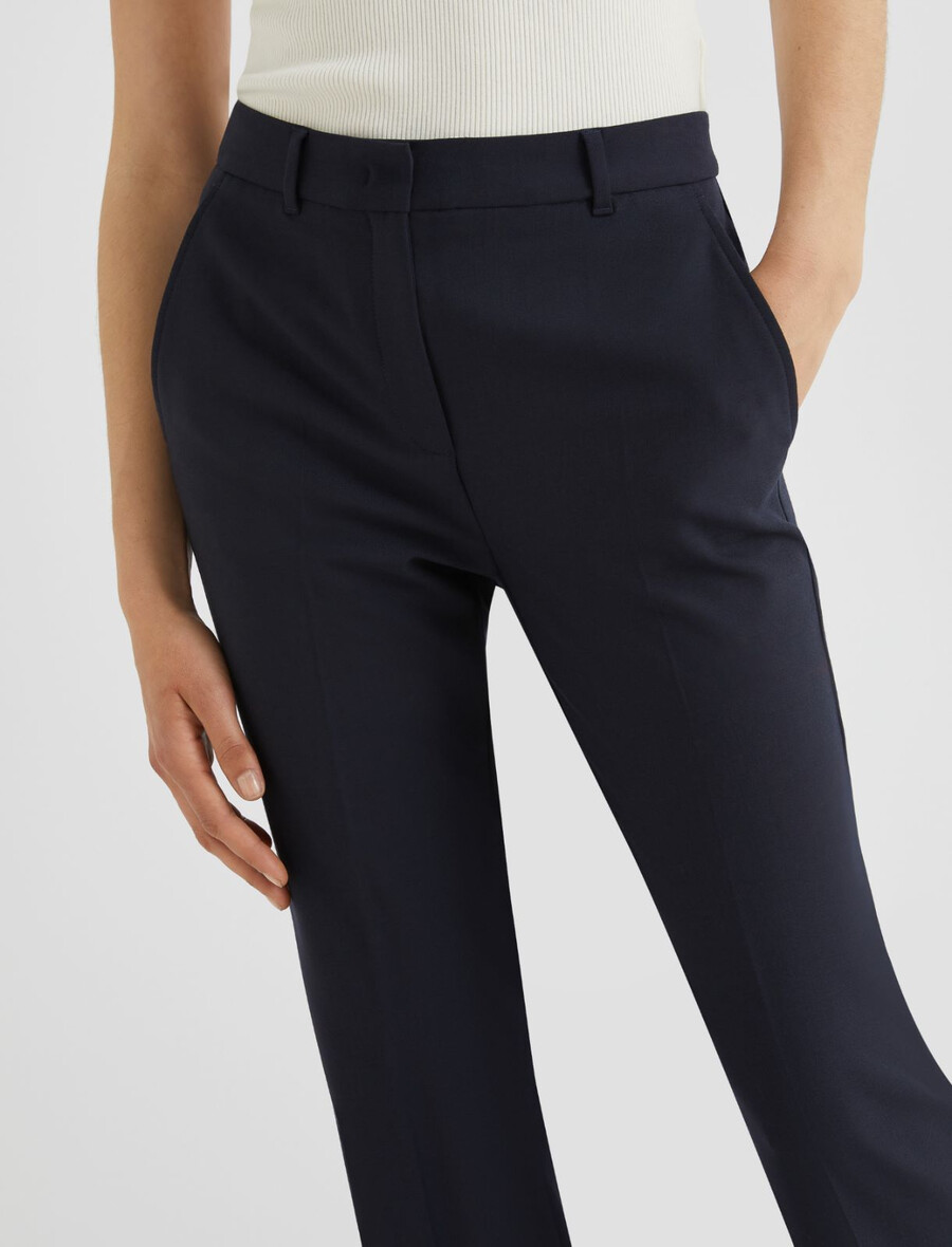 ausgestellte hose aus stretch-wollmischgewebe - marineblau