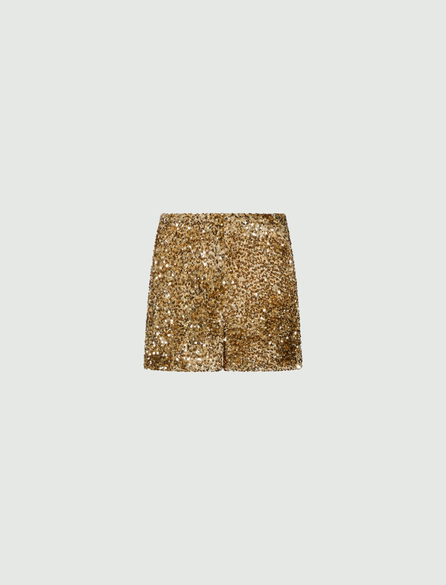 paillettenbesetzte samtshorts - kaki