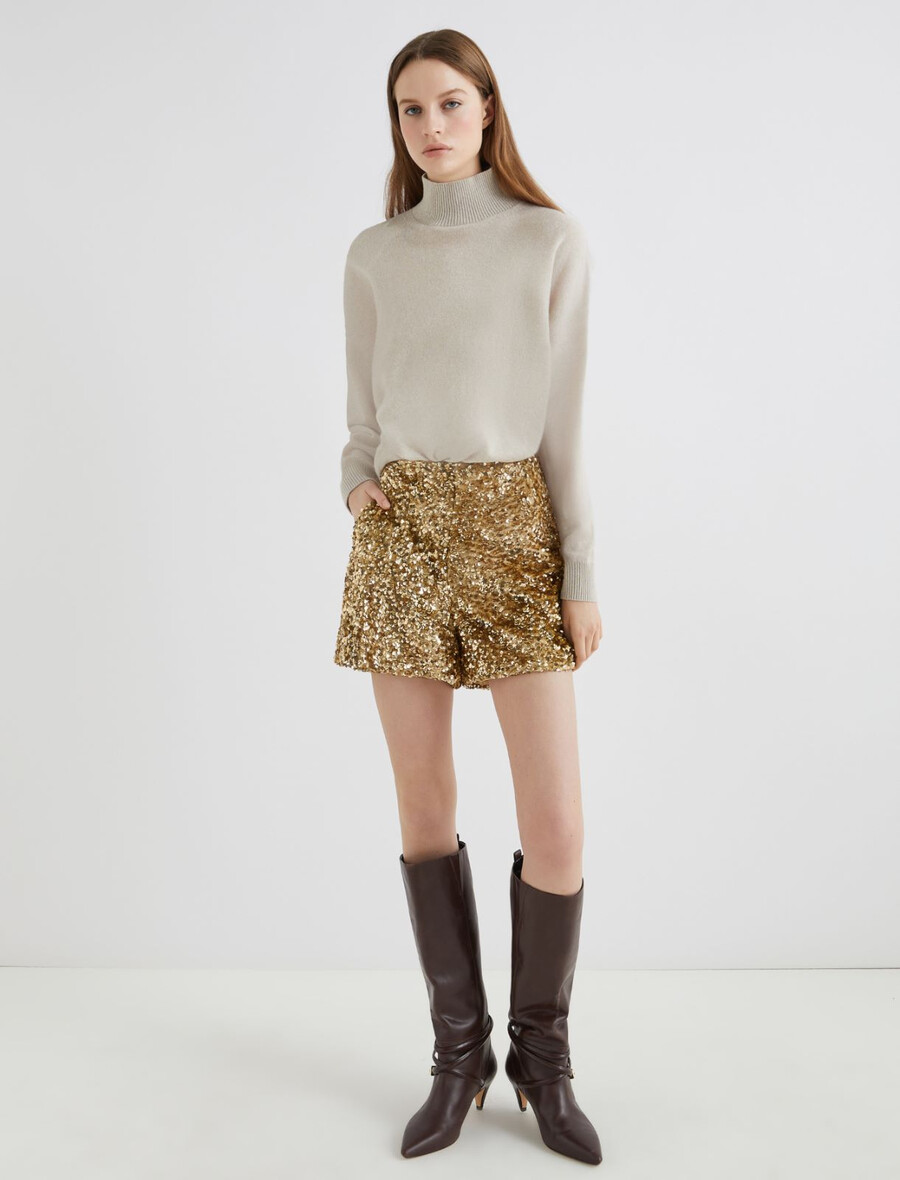 paillettenbesetzte samtshorts - kaki