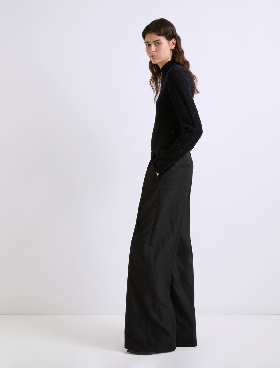 flanellhose mit weitem bein - schwarz