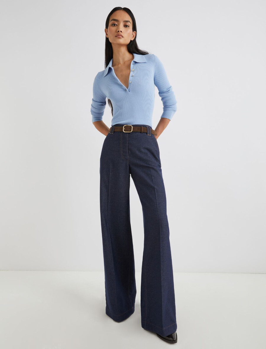 weit geschnittene stretch-baumwollhose - marineblau