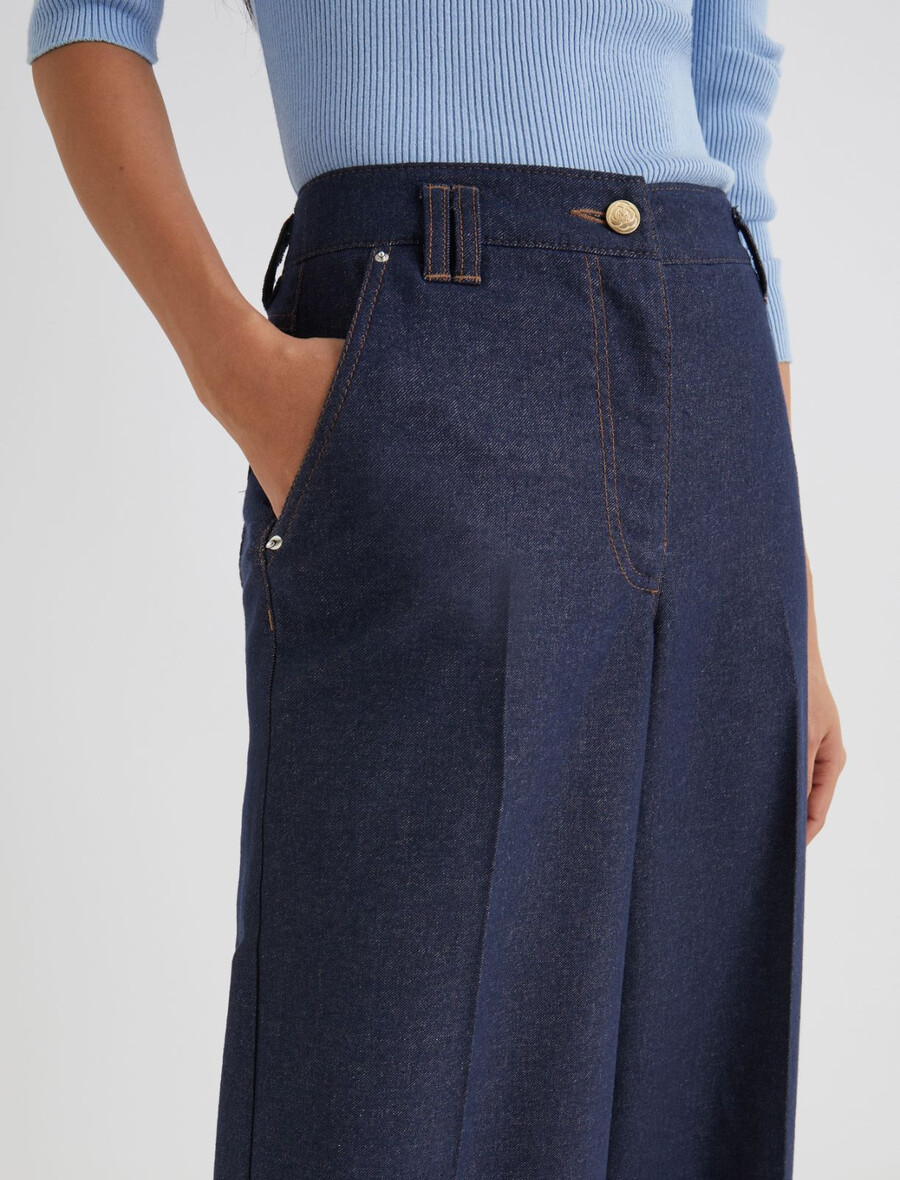 weit geschnittene stretch-baumwollhose - marineblau